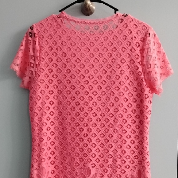 NWOT Isaac Mizrahi Live! Vibrant Pink Lace Short Sleeve Midi Dress Size Small - Picture 4 of 5